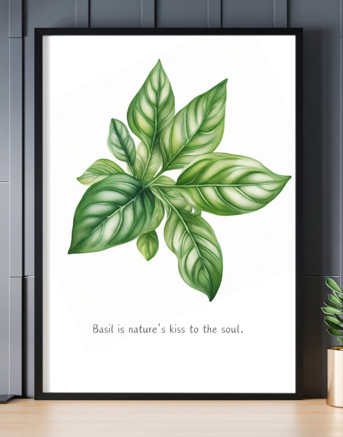 Basil herb Illustrated Print A4 Black Frame