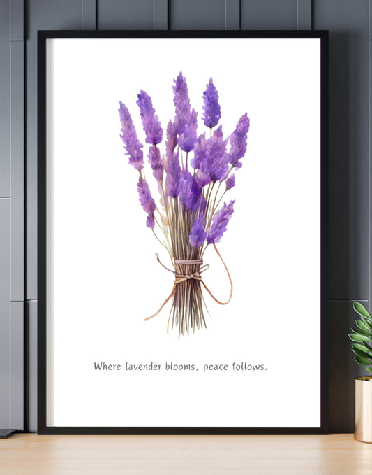 Lavender Herb Print A4 Black Frame