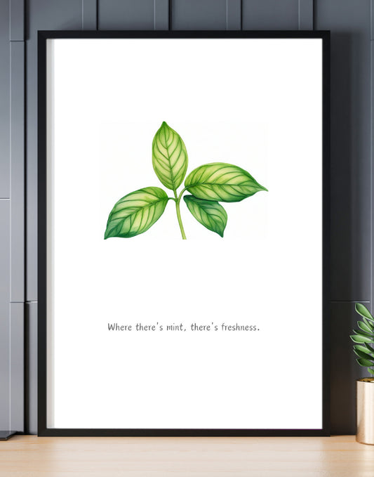 Mint Herb Illustration A4 Black frame